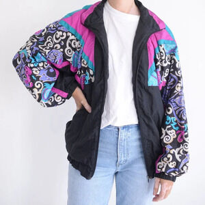 Vintage Santolina Bay Black Pink Nylon Zip Up Retro Jogging Lightweight Jacket M